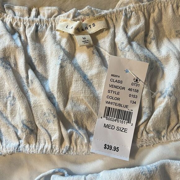 New! LA Hearts Linen Blend Floral Corset Top White & Blue Ruffles Size M - Picture 8 of 10